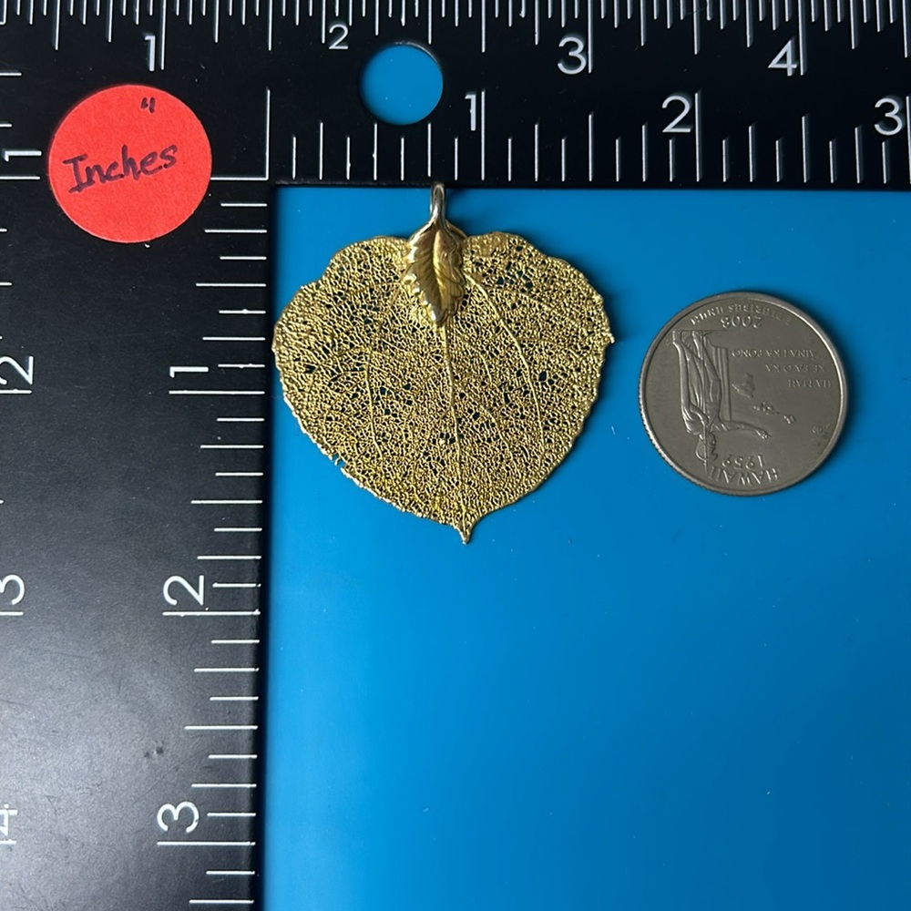 Vtg 24k Gold Dipped Aspen Leaf Pendant - image 7